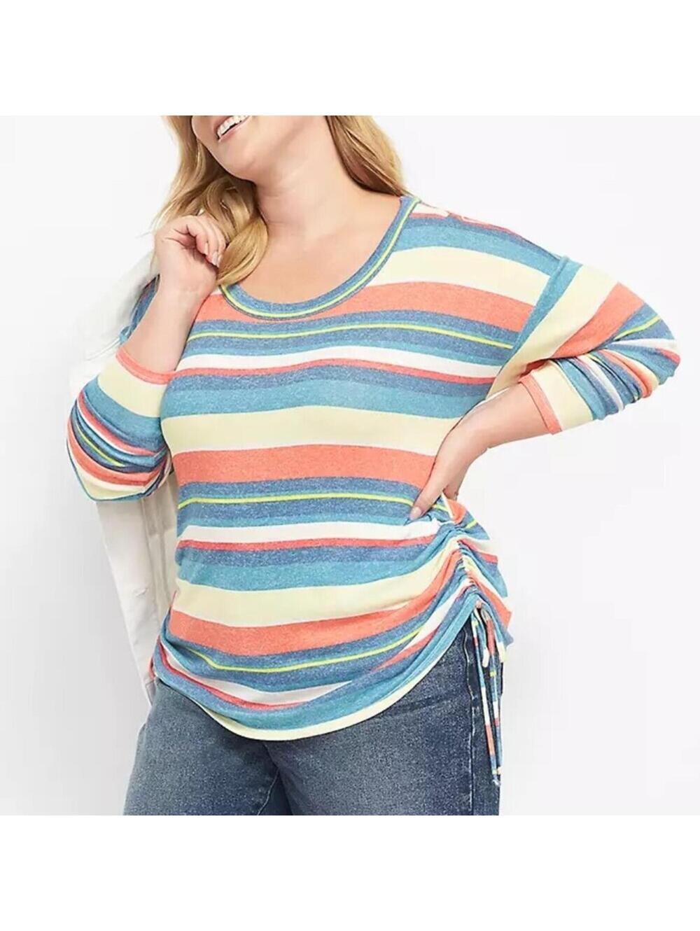 Lane Bryant Pastel Stripes Ruched Knit Top NWT 10 / 12 Long Sleeve Cozy Knit NEW
